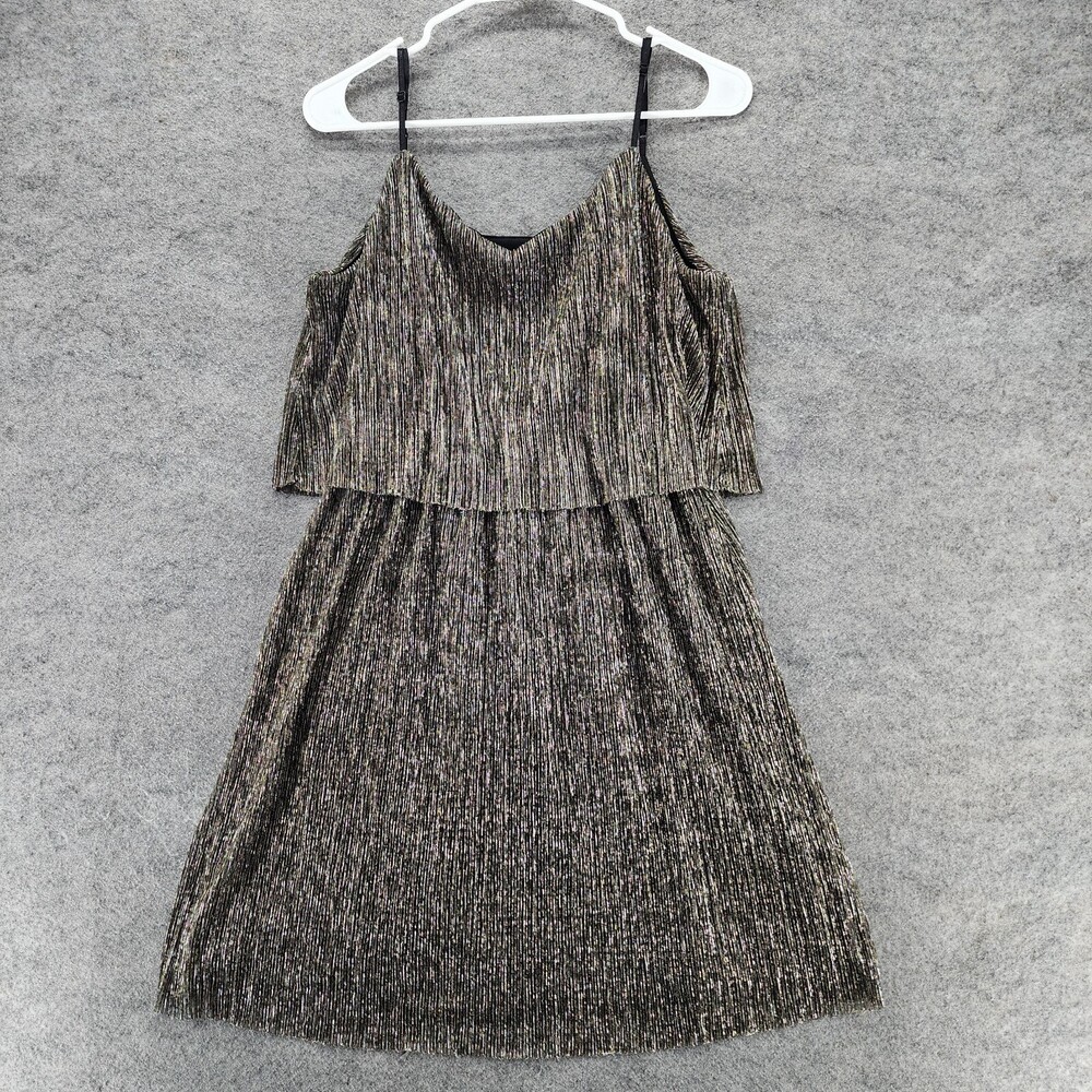 Everly Dress Womens Large Sleeveless Silver Tiered